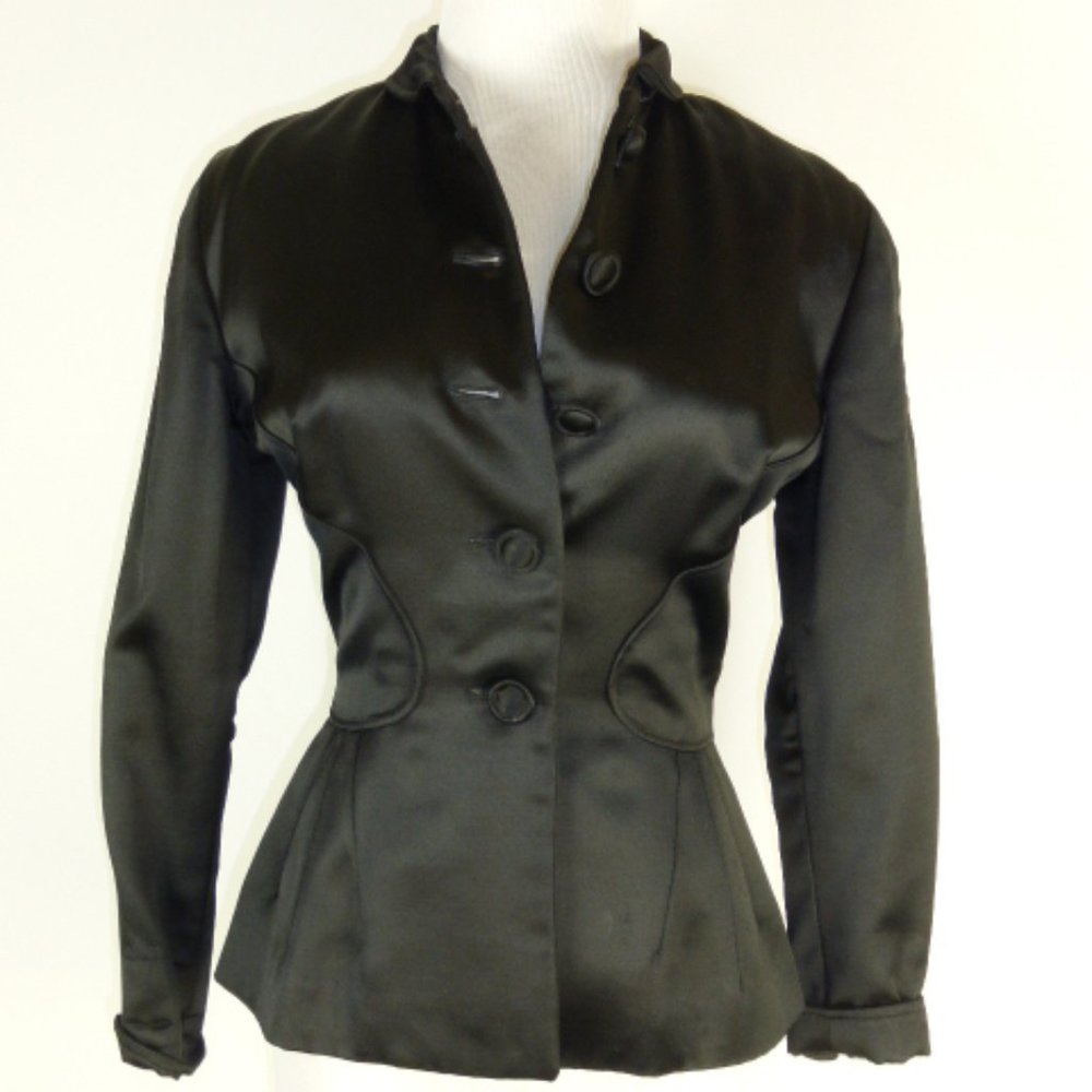 VOGUE SPECIAL DESIGN BLACK JACKET vintage 50s satin fitted XS party evening